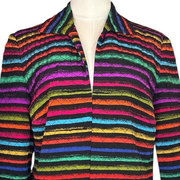 Vintage Maggie London Blazer Size 8 Silk Quilted Jacket Rainbow Striped Retro - Picture 3 of 11